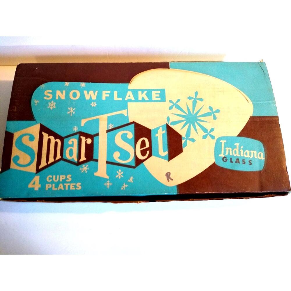 Indiana Glass Snowflake Smartset Snack Set Vintage Atomic Hinde & Daucn 1960s